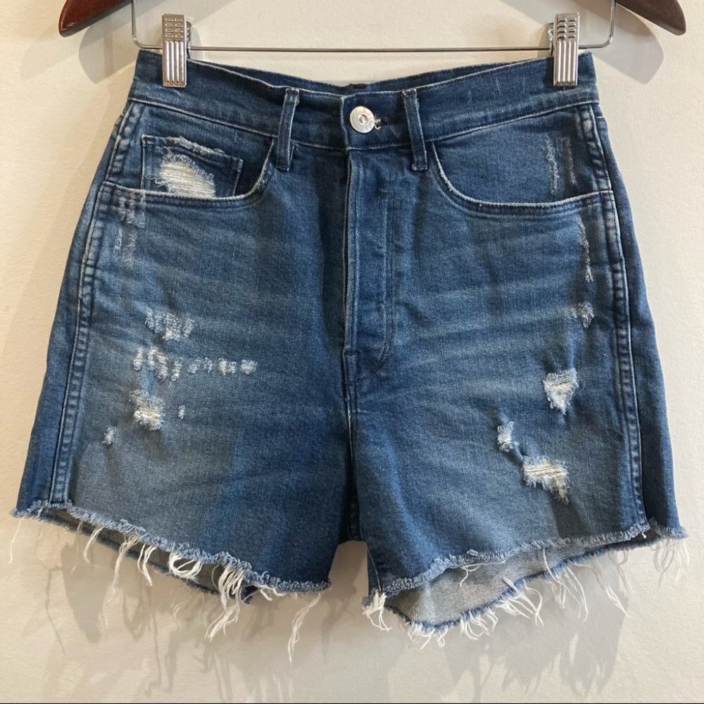 3x1 NYC Sz 25 High Rise Buttonfly Raw Hem Distressed Jean Shorts